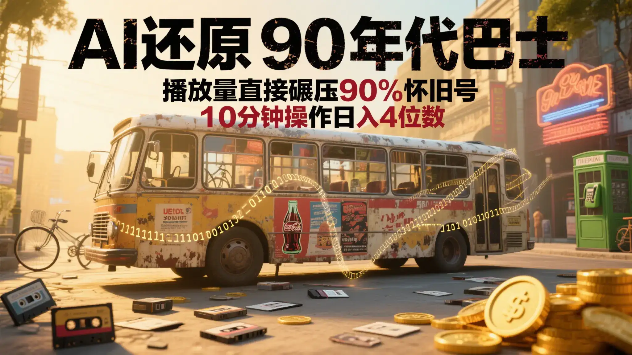 AI还原90年代巴士,一帧让70后泪崩!播放量碾压 90%怀旧号,10分钟操作日入4位数-创业猫 AI还原90年代巴士,一帧让70后泪崩!播放量碾压 90%怀旧号,10分钟操作日入4位数-创业猫
