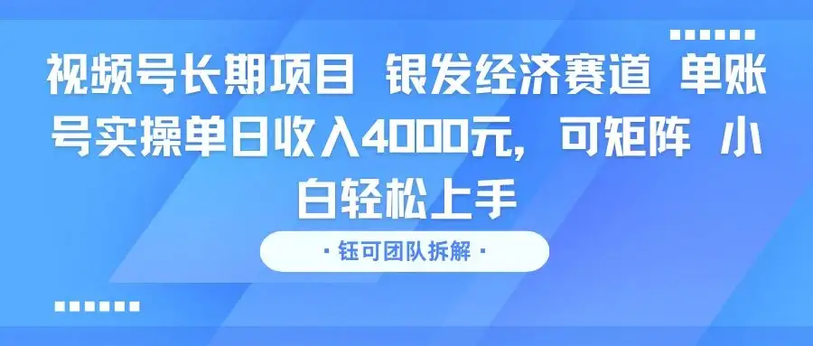 视频号长期项目 银发经济赛道 单账号实操单日收入4000元,可矩阵 小白轻松上手-云创网 视频号长期项目 银发经济赛道 单账号实操单日收入4000元,可矩阵 小白轻松上手-云创网