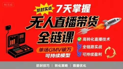 【精】无人直播带货全链防封实战课,7天掌握高转化直播技术,实现单场GMV破万可持续模型-云创网 【精】无人直播带货全链防封实战课,7天掌握高转化直播技术,实现单场GMV破万可持续模型-云创网
