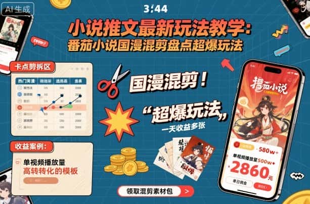 小说推文最新玩法教学,番茄小说国漫混剪盘点超爆玩法,全程干货,一天收益多张