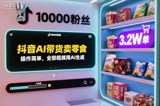 抖音AI带货卖零食,操作简单,全部视频用AI生成,一万粉丝,卖了3.2W单-副业吧