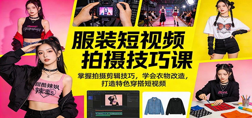 服装短视频拍摄技巧课：掌握拍摄剪辑技巧，学会衣物改造，打造特色穿搭短视频-优优云创网