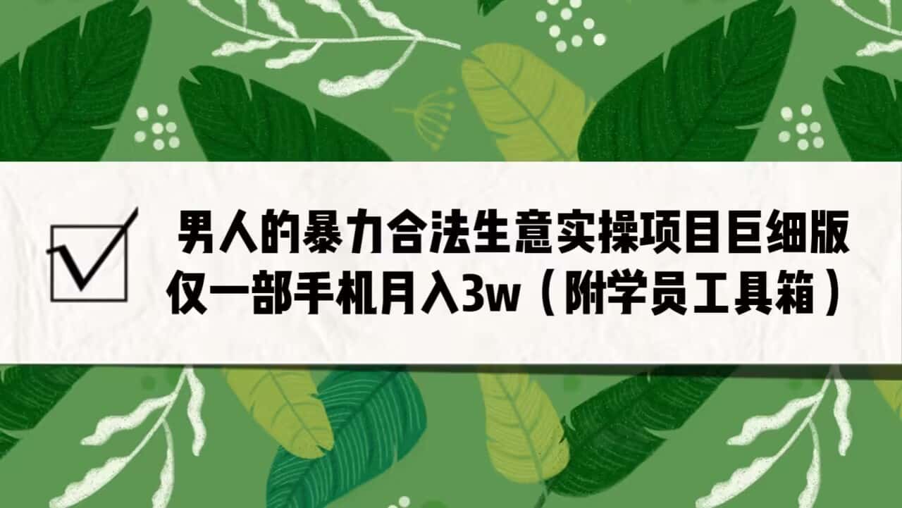 男人的暴力合法生意实操项目巨细版：仅一部手机月入3w（附赠学员工具箱）-副业吧