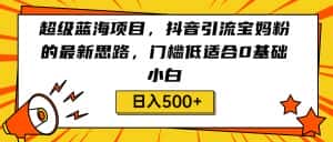 超级蓝海项目，抖音引流宝妈粉的最新思路，门槛低适合0基础小白，轻松日入500+-优优云创