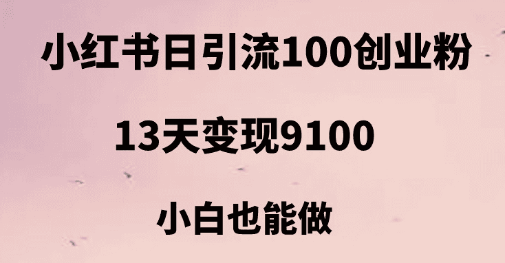 小红书日引流100+创业粉，13天变现9100，创业首选引流平台-优优云创