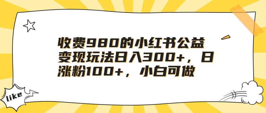 收费980的小红书公益变现玩法日入300+，日涨粉100+，小白可做-副业吧