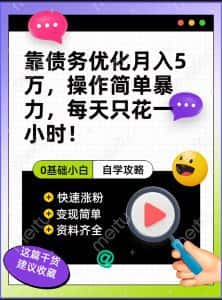 靠债务优化，月入5万，操作简单，多种变现方式，小白必入！-优优云创