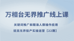 万相台无界推广线上课 关键词推广和精准人群操作应用，提高无界投产实操运营【22期】-副业吧