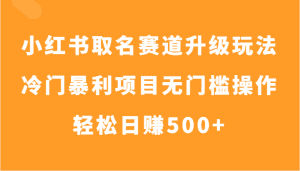 小红书取名赛道升级玩法，冷门暴利项目无门槛操作，轻松日赚500+-优优云创