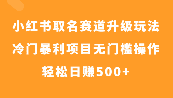 小红书取名赛道升级玩法，冷门暴利项目无门槛操作，轻松日赚500+-优优云创