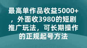 最高单作品收益5000+，外面收3980的短剧推广玩法，可长期操作的正规起号方法-副业吧