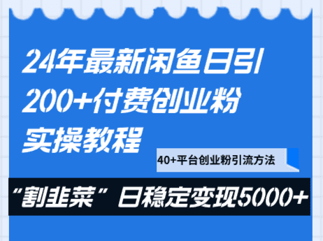 24年最新闲鱼日引200+付费创业粉，割韭菜每天5000+收益实操教程！-副业吧