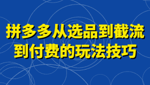 拼多多从选品到截流到付费的玩法技巧，助你掌握截流自然流量，高投产，强付费快速启动-优优云创