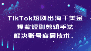 TikTok短剧出海干美金-爆款短剧剪辑手法，解决账号底层技术。-副业吧