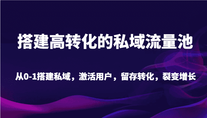 搭建高转化的私域流量池 从0-1搭建私域，激活用户，留存转化，裂变增长（20节课）-优优云创