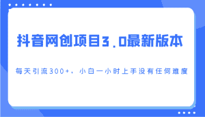 抖音网创项目3.0最新版本，每天引流300+，小白一小时上手没有任何难度-优优云创