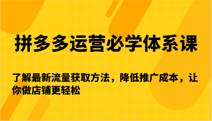 拼多多运营必学体系课-了解最新流量获取方法,降低推广成本,让你做店铺更轻松-副业吧