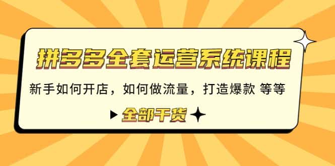 （4430期）拼多多全套运营系统课程：新手如何开店 如何做流量 打造爆款 等等 全部干货-优优云创