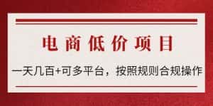 （4350期）电商低价赔FU项目：一天几百+可多平台，按照规则合规操作！-优优云创