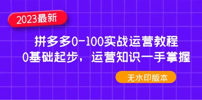 （4835期）2023拼多多0-100实战运营教程，0基础起步，运营知识一手掌握（无水印）-优优云创