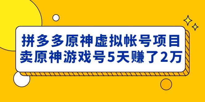 （4860期）外面卖2980的拼多多原神虚拟帐号项目：卖原神游戏号5天赚了2万-优优云创