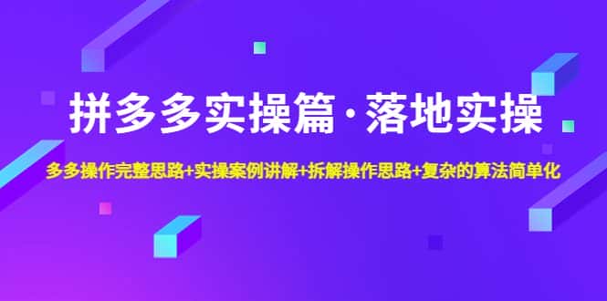 （4947期）拼多多实操篇·落地实操 完整思路+实操案例+拆解操作思路+复杂的算法简单化-优优云创