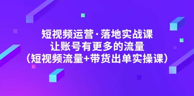 （4961期）短视频运营·落地实战课 让账号有更多的流量（短视频流量+带货出单实操）-优优云创