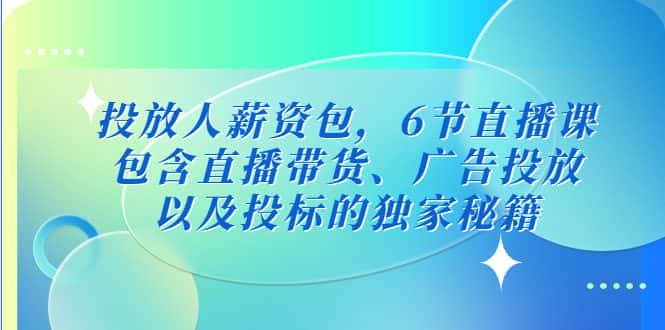 （5025期）投放人薪资包，6节直播课，包含直播带货、广告投放、以及投标的独家秘籍-优优云创