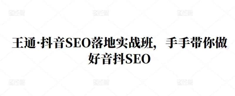 王通·抖音SEO落地实战班，手‬手带你做好音抖‬‬SEO-副业吧