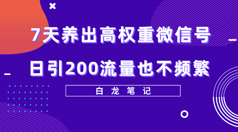 （5630期）7天养出高权重微信号，日引200流量也不频繁，方法价值3680元-优优云创