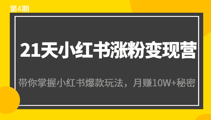 21天小红书涨粉变现营(第4期):带你掌握小红书爆款玩法,月赚10W+秘密-副业吧