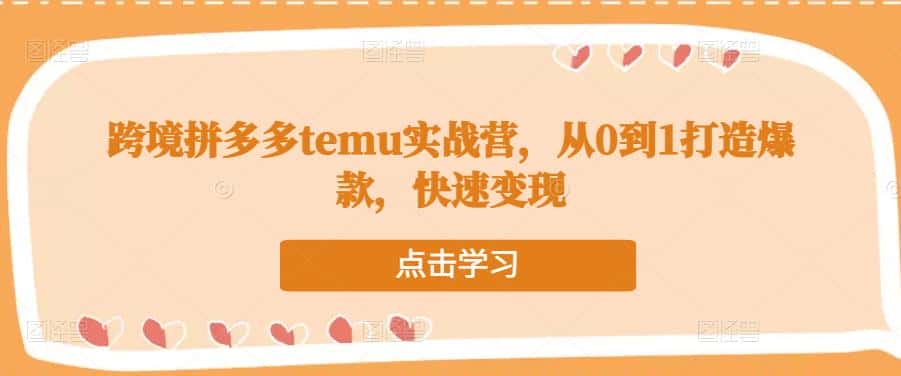 跨境拼多多temu实战营,从0到1打造爆款,快速变现-优优云创