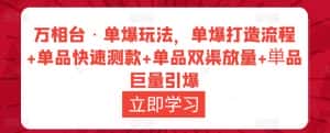 万相台·单爆玩法，单爆打造流程+单品快速测款+单品双渠放量+単品巨量引爆-优优云创网