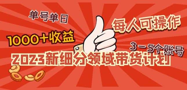 2023新细分领域带货计划:单号单日1000+收益不难,每人可操作3-5个账号-副业吧