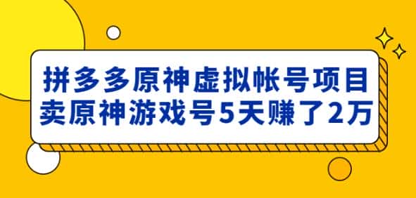 外面卖2980的拼多多原神虚拟帐号项目：卖原神游戏号5天赚了2万-优优云创