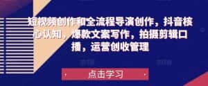 短视频创作和全流程导演创作，抖音核心认知，爆款文案写作，拍摄剪辑口播，运营创收管理-优优云创