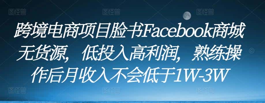 跨境电商项目脸书Facebook商城无货源，低投入高利润，熟练操作后月收入不会低于1W-3W-优优云创