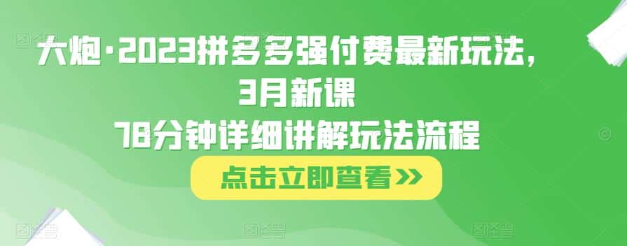大炮·2023拼多多强付费最新玩法，3月新课​78分钟详细讲解玩法流程-优优云创