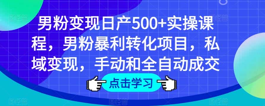 男粉变现日产500+实操课程，男粉暴利转化项目，私域变现，手动和全自动成交-优优云创