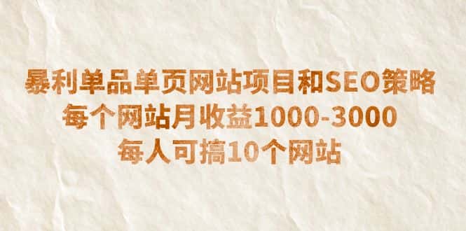 （6503期）暴利单品单页网站项目和SEO策略  每个网站月收益1000-3000  每人可搞10个-优优云创