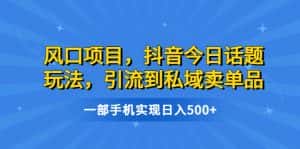 （6588期）风口项目，抖音今日话题玩法，引流到私域卖单品，一部手机实现日入500+-优优云创