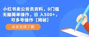 小红书卖公务员资料，0门槛无脑简单操作，日 入500+，可多号操作【揭秘】-优优云创