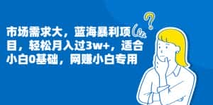 （6806期）市场需求大，蓝海暴利项目，轻松月入过3w+，适合小白0基础，网赚小白专用-优优云创