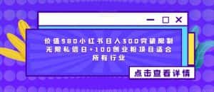价值980小红书日入300突破限制无限私信日+100创业粉项目适合所有行业-优优云创