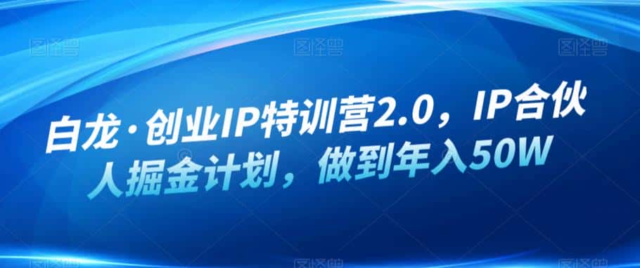 白龙·创业IP特训营2.0，IP合伙人掘金计划，做到年入50W-优优云创