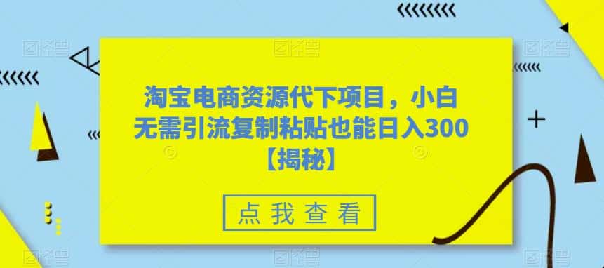 淘宝电商资源代下项目，小白无需引流复制粘贴也能日入300＋【揭秘】-优优云创