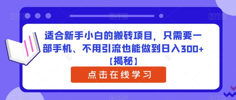 适合新手小白的搬砖项目，只需要一部手机、不用引流也能做到日入300+【揭秘】-优优云创