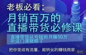 老板必看：月销百万的直播带货必修课，直播带货从亏钱到月赚50万，听这门课就够了-优优云创