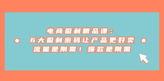 （6954期）电商 盈利精品课：6大盈利 密码让产品更好卖，流量是刚需！爆款是刚需-优优云创