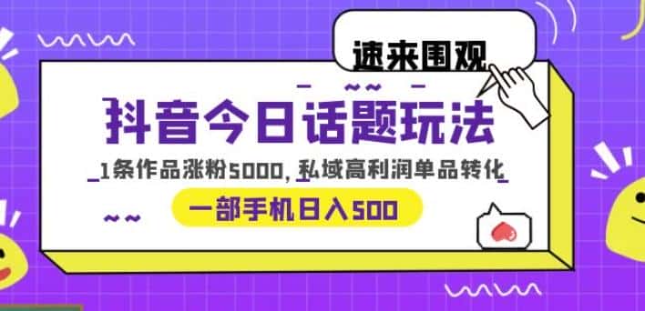 抖音今日话题玩法，1条作品涨粉5000，私域高利润单品转化一部手机日入500【揭秘】-优优云创